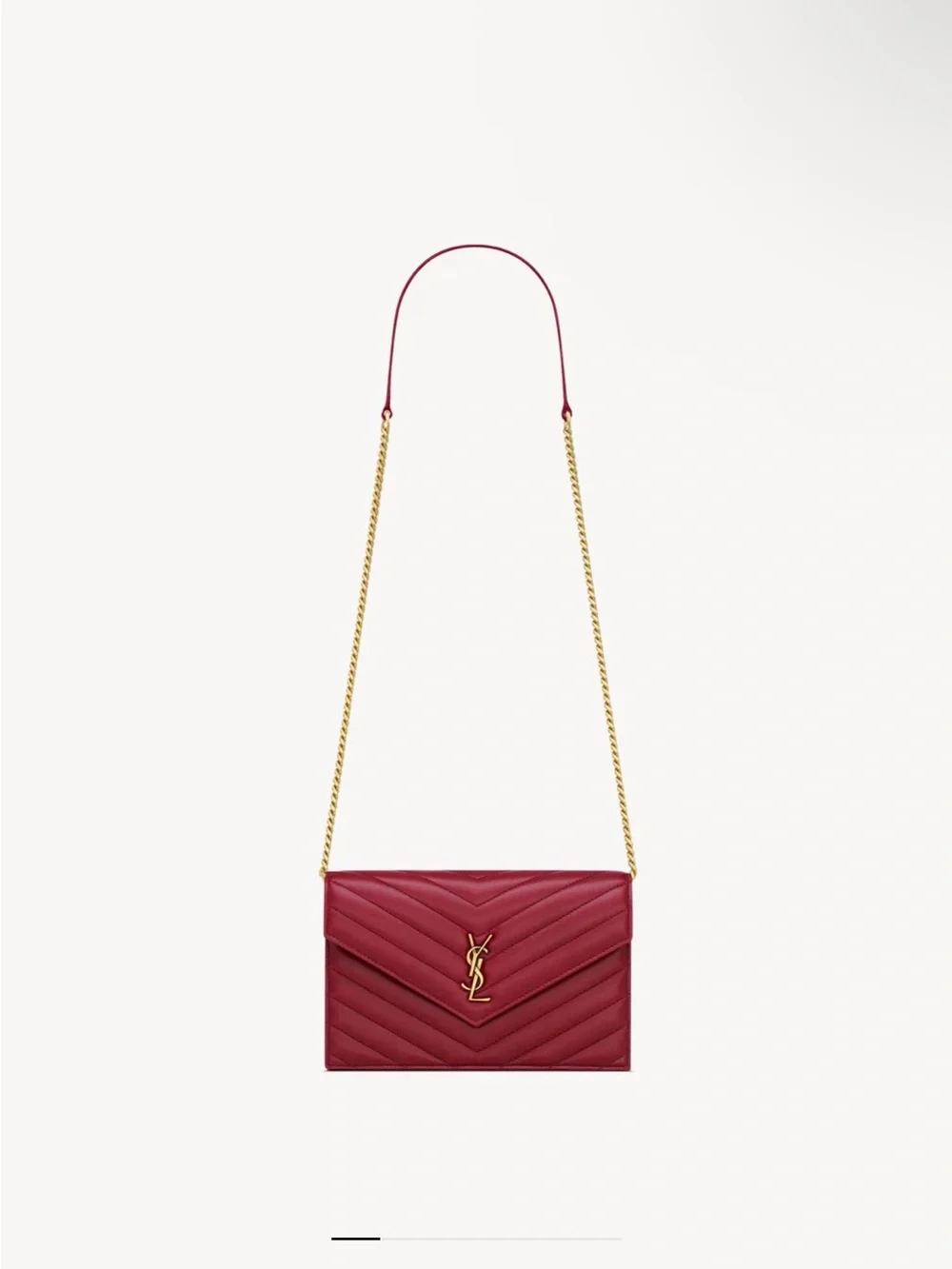 YSL CASSANDRE ENVELOPE CHAIN WALLET IN LAMBSKIN-Hot Pink